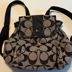 Coach Signature Black and Tan Monogram Backpack